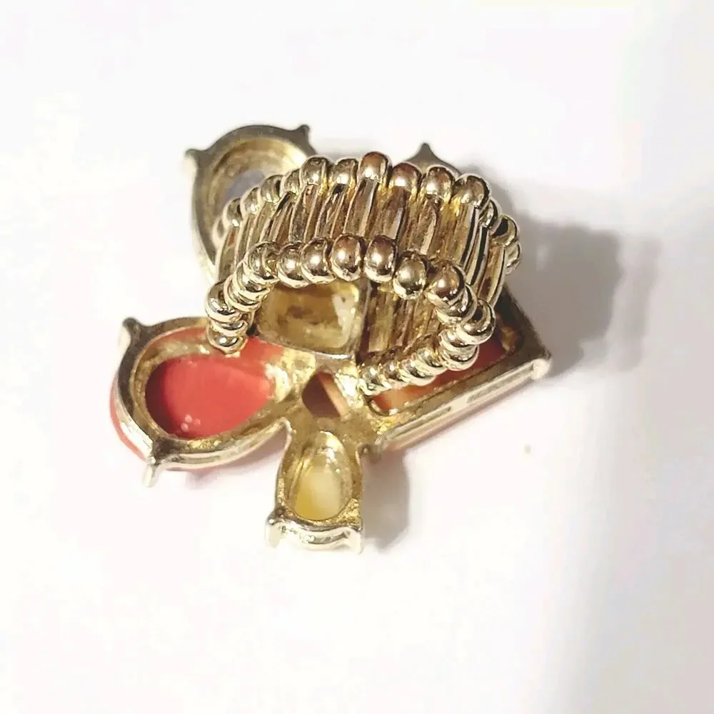 Colorful Lucite Sretch Ring Fashion‎ Orange, Red, Yellow, Gold-tone r-12